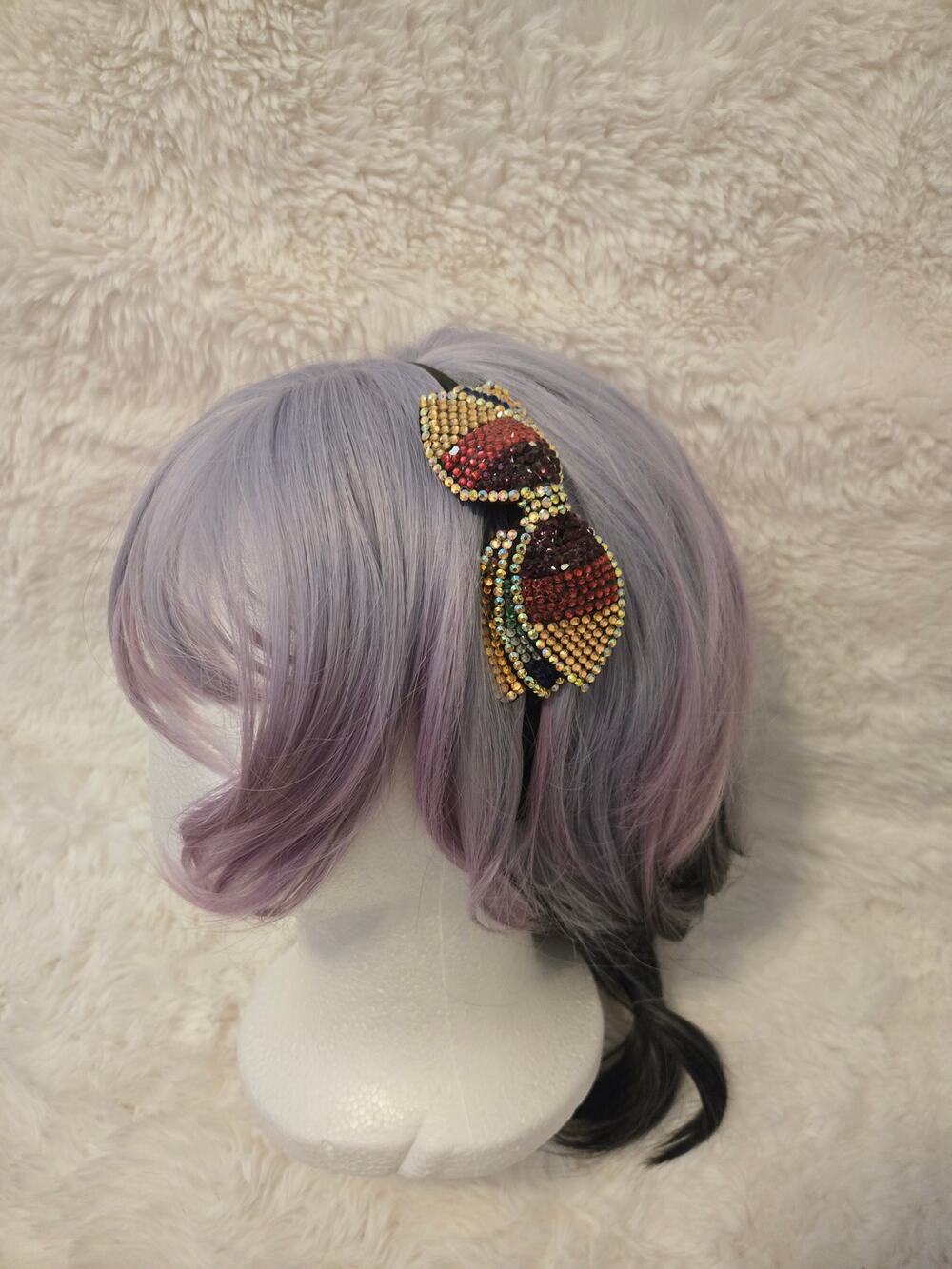 Vintage Y2K Rainbow Rhinestone Bow Headband